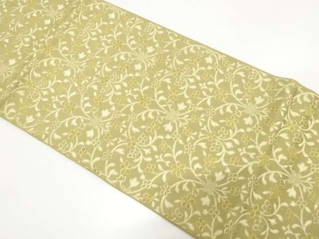JAPANESE KIMONO / ANTIQUE FLORAL ARABESQUE PATTERN WOVEN FUKURO OBI (W